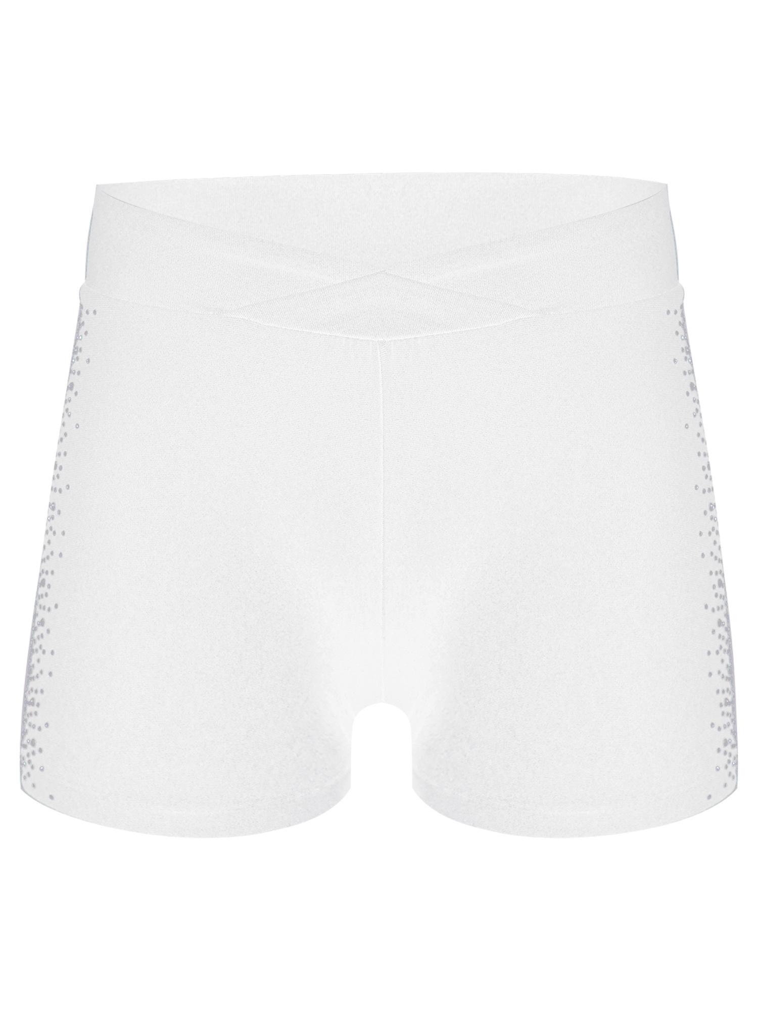 

Girls Sparkly Rhinestones Elastic Waistband Shorts Figure Skating Dance Gymnastics Bottoms 7-8 Years білий