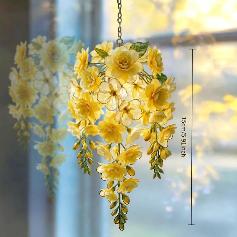 Colored Wisteria Branch Flower Ornament 2D Acrylic Light Collecting Window Hanging Decor for Home Study Bedroom Wall Decoration 1PCS