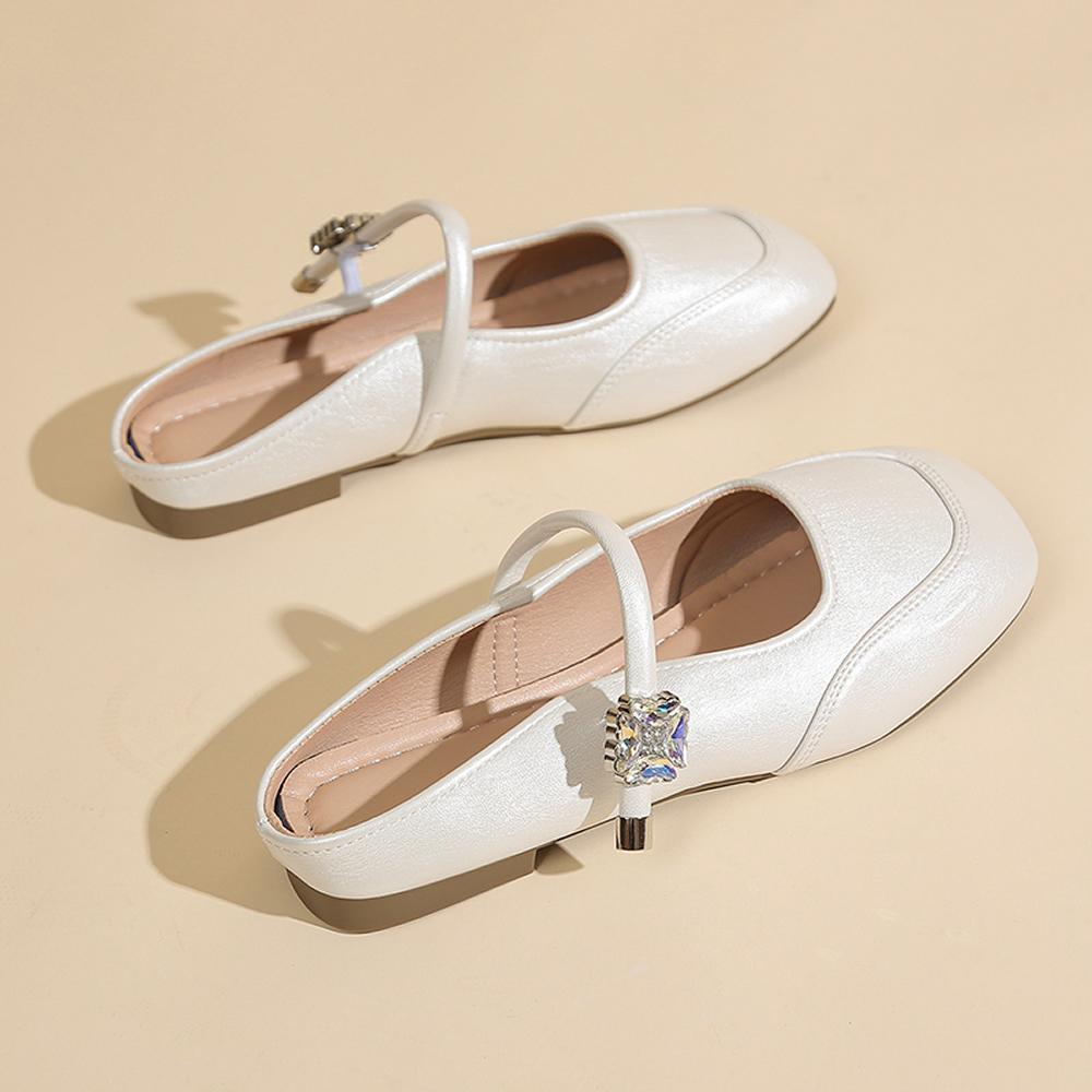 Mary Jane Style Chunky Heel Single Shoes for Women Silver Color Slip-On Buckle Casual Footwear Polyurethane Upgraded Summer