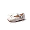 Children Fashion Girls Mary Janes Pearls Rhinestones Bow Simple Non-slip Kids Versatile Leather Shoes Simple Chic Princess Flats