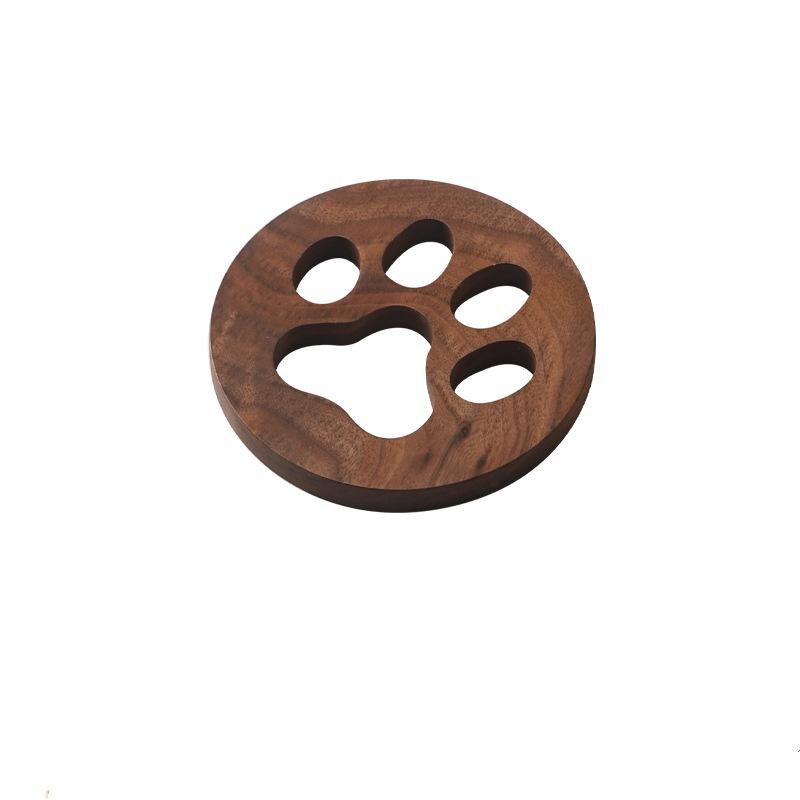 Black Walnut Solid Wood Hollowed Out Cat's Paw Coasters Heat Insulation Anti-scald Coaster Wooden Creative Tea Accessories