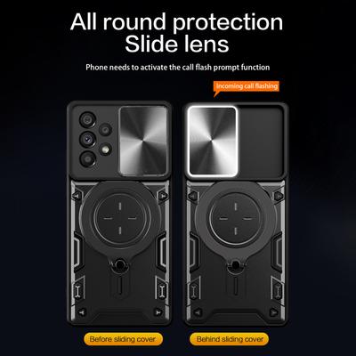 For Samsung Galaxy A53 5G TPU+PC Phone Case Kickstand Shockproof Cover with Slide Camera Lens Protector