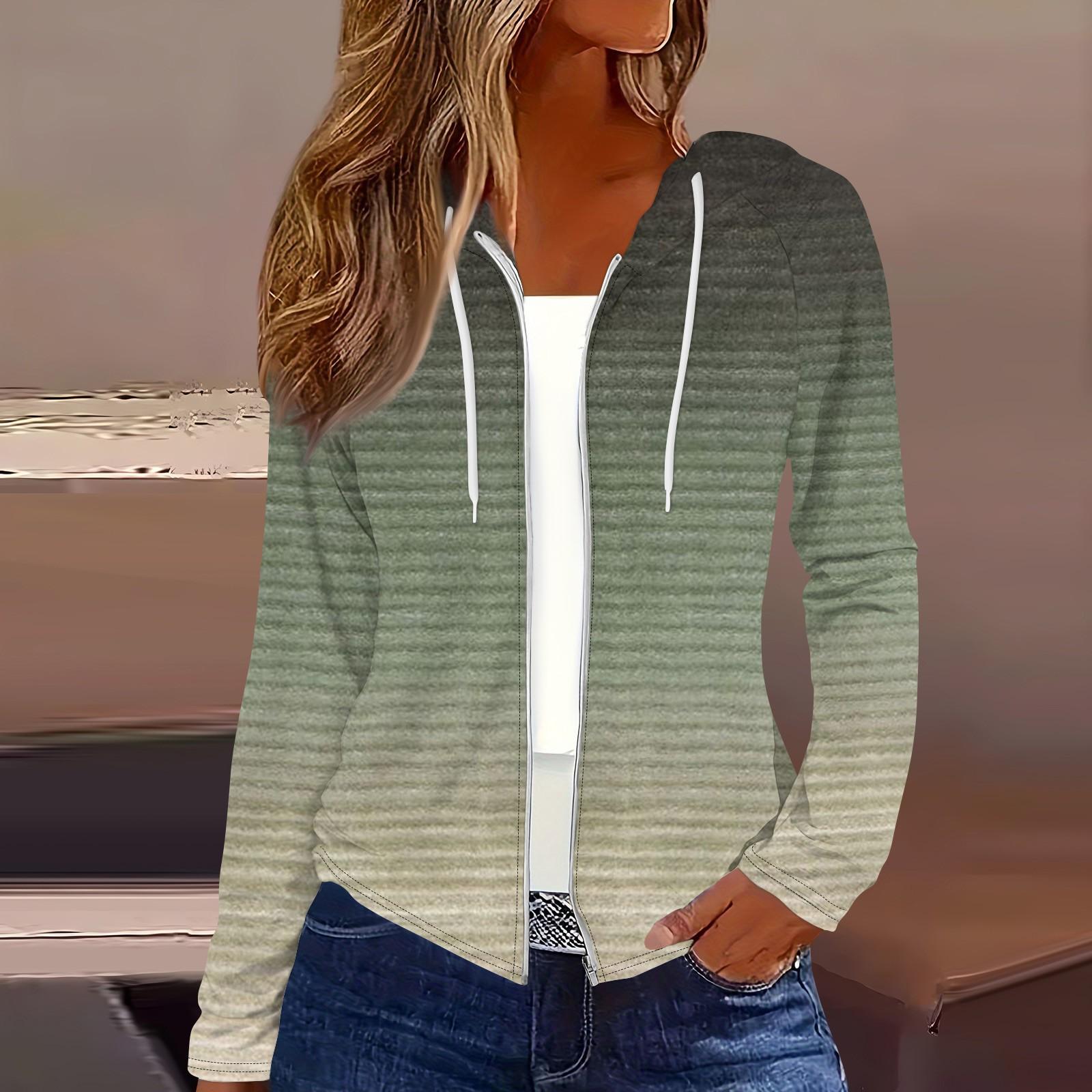 

Женская мода повседневная застежка-молния с капюшоном и принтом с длинным рукавом толстовки пальто