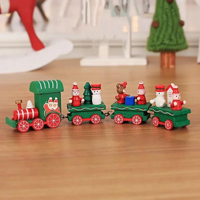 Mini Christmas Decoration Little Train Wooden Train Decor Christmas Ornaments New Year Supplies Gifts Home Decoration Supplies