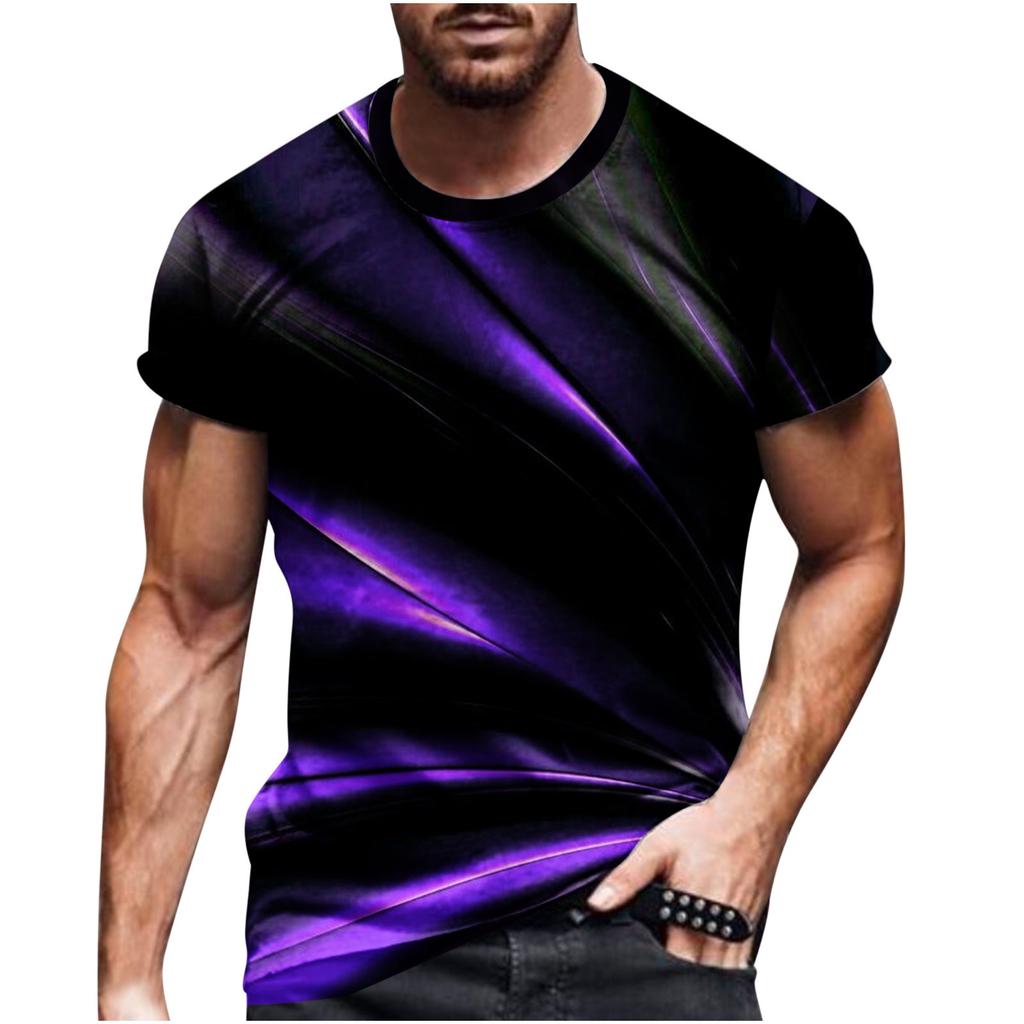 Summer Round Neck 3D Line Print Top Fashionable Casual Short Sleeved Men's T-shirts