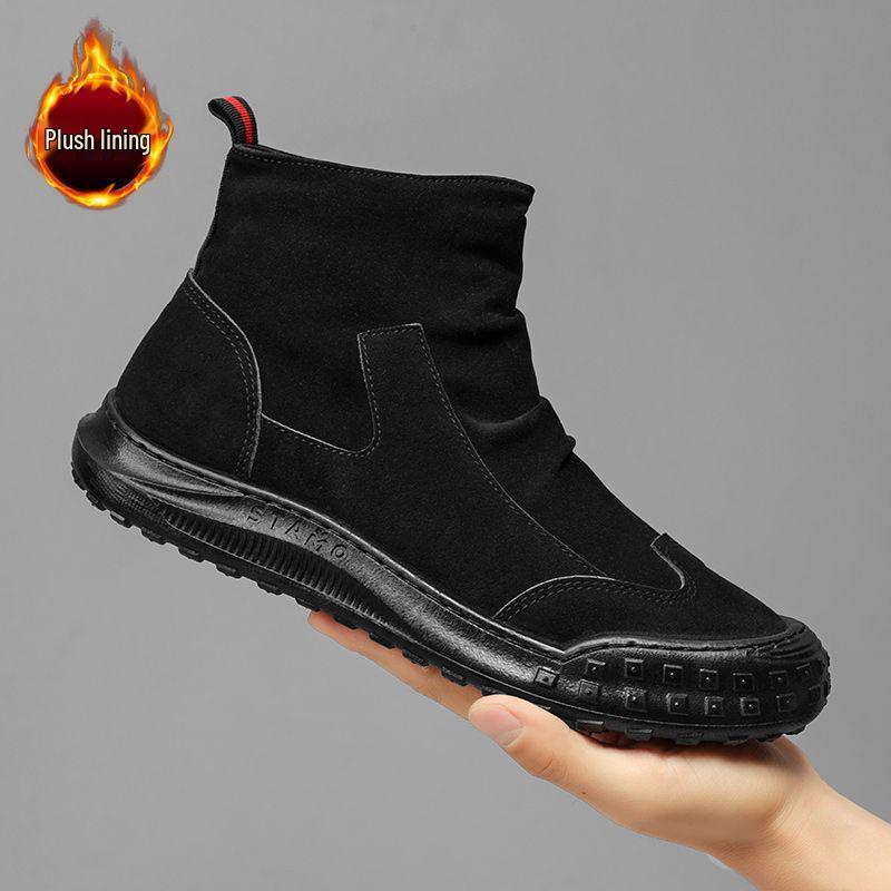 Men's 2025 Autumn Black High-Top Safety Leather Boots - Dirt-Resistant, Non-Slip, Versatile Work Shoes