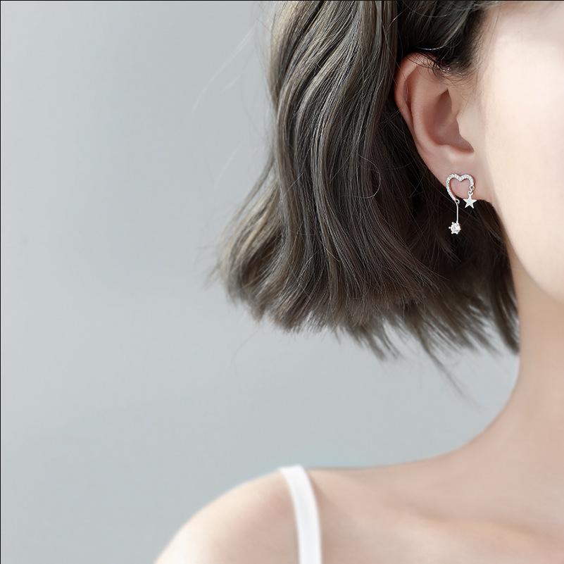 Korean Style Fashion Sparkling Heart & Star Stud Earrings: Women's Simple, Chic Design with a Touch of Personality