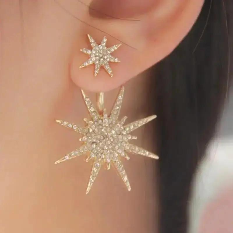 1 Pairs Fashionable New Earrings With Diamond Inlay And Rear Hanging Snowflake Earring Accessories Six Pointed Star Accessories