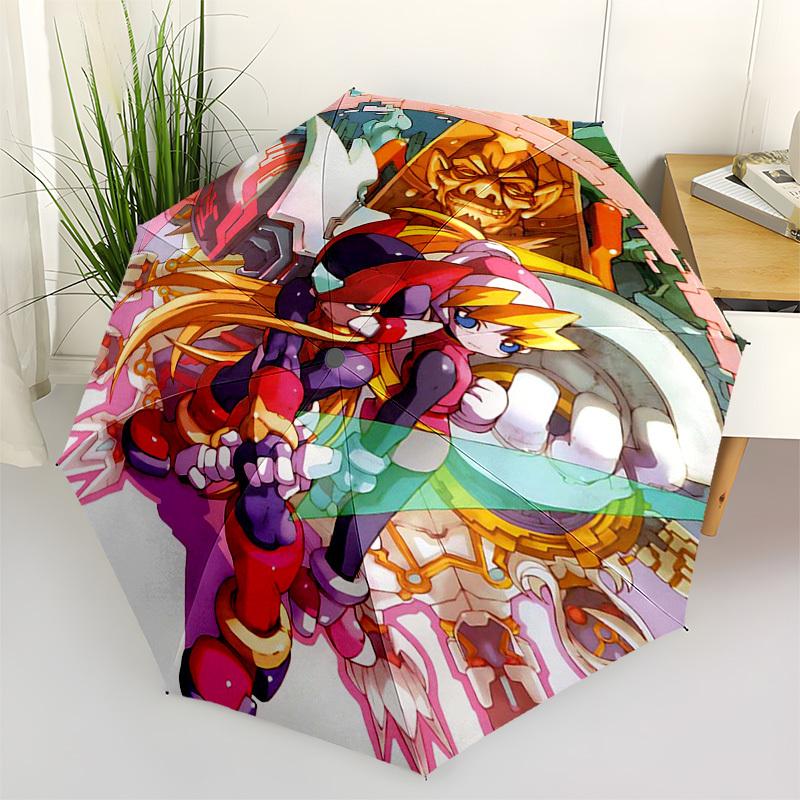 

1pc Auto-Open Close Outdoor Umbrella with Mega Man and Rockman EXE Design, Portable Tri-Fold Design, 8-Bone Iron Frame, Outdoor for Fans, Travele