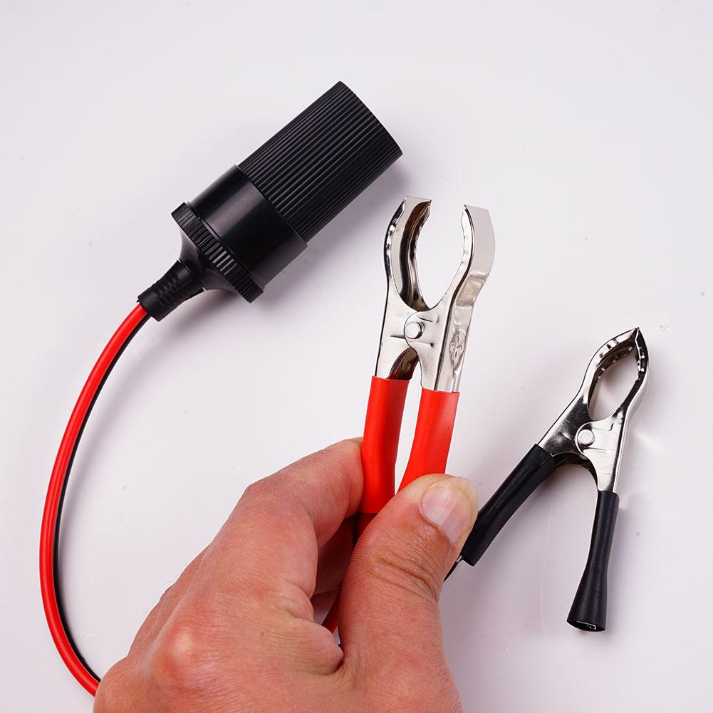 12V Power Car Cigarette Lighter Female To Alligator Clip Extension Connector To Terminal Clip-on Battery Adapter Auto Socket