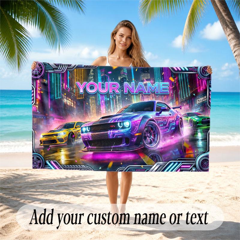 Neon Abstract Theme Beach Towel Personalized Custom Name & Text Soft Quick Dry Beach Towel for Swimming Travel
