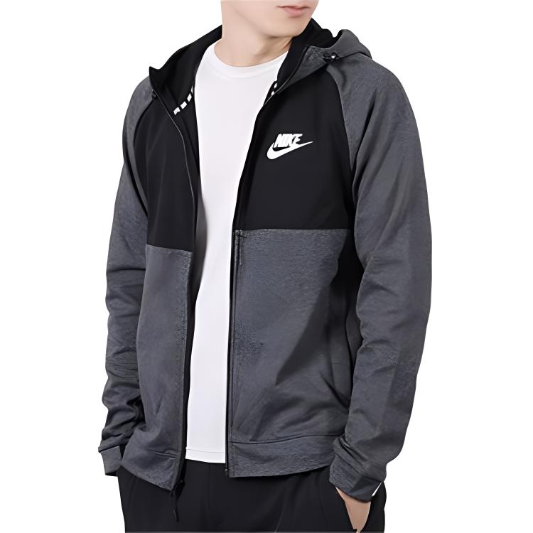 Nike Color Block Logo Zip-Up Long Sleeve Jacket Men Jackets Gray 861743-071