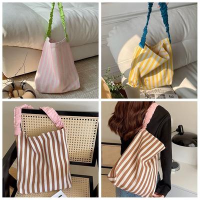 Sac en toile à rayures de grande capacité, sac à bandoulière en tissu imprimé, fourre-tout Simple de voyage