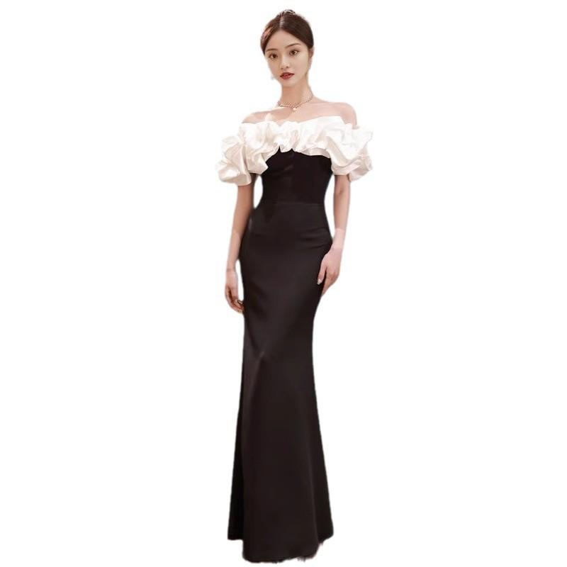 Elegant Black Evening Dress Annual Chorus Performance Host Dress Bridal Wedding Toast Dress Slim Slim Dress