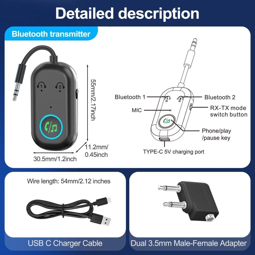 Compatible with 2 Devices Wireless Adapter Stereo Sound Audio Adapter TV Audio