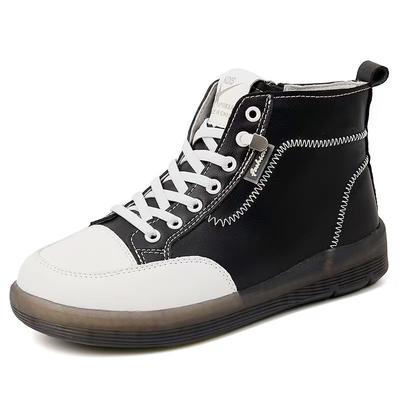 Botte Cheville Cuir Semelle Plate Automne Printemps Nouvelle Semelle Caoutchouc Antidérapante Légère Bout Rond Imperméable à Lacets Chaussure Décontractée pour Femme