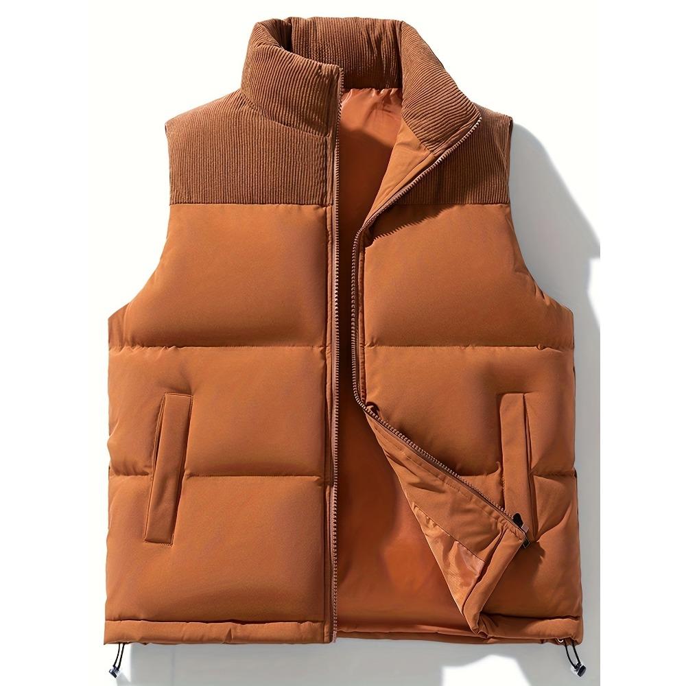 Men's and Women's Casual Sleeveless Waistcoat, Small Collar Design, Thick and Warm, Solid Colour Style, Loose Fit, Beltless Design, Front Zip Closure