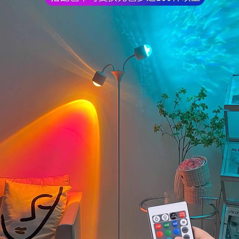 Ripple Atmosphere Light: Sunset Projection Dual-Head Floor Lamp for Living Room 