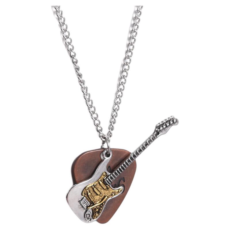 Retro Electric Guitar Pick Necklace - Punk Rock Unisex Hip Hop Sweater Chain - Long, Versatile, Trendy Accessory