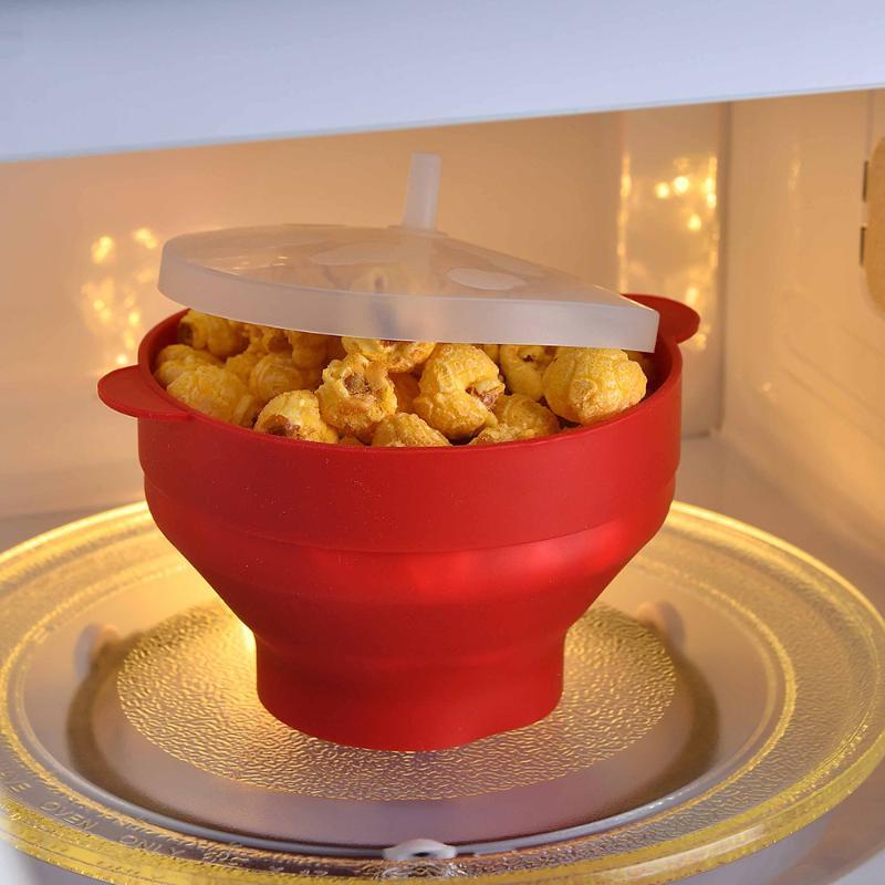 Collapsible Silicone Microwave Popcorn Maker Non-Toxic Popper Bowl with Lid for Family Weekend Movie Time