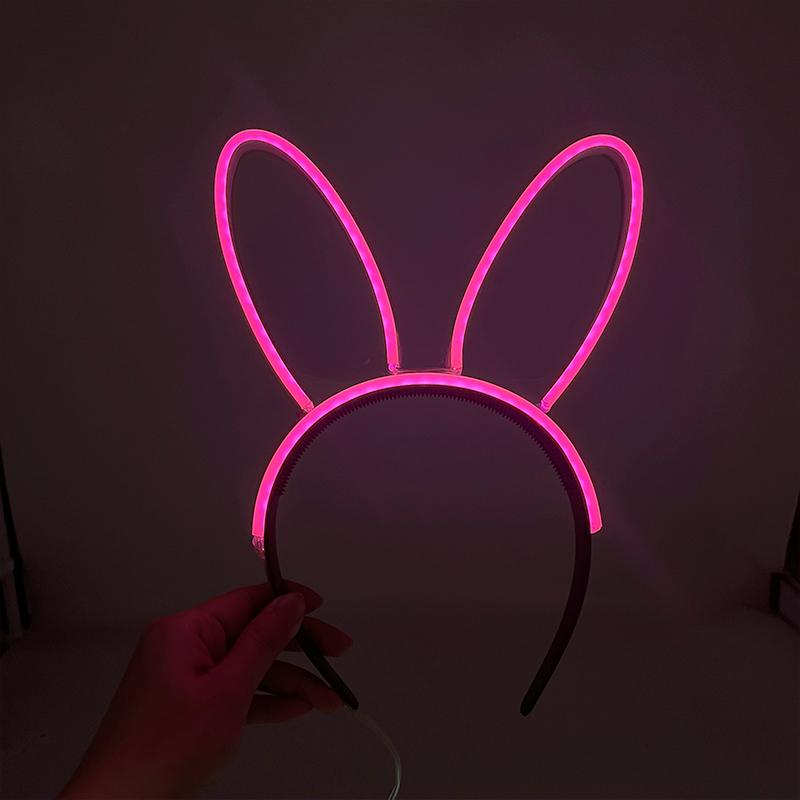 New Acrylic Neon Light Rabbit Ear Headband LED Glowing Bunny Hairband For Girl Bar Birthday Party Supplies Head Accessories