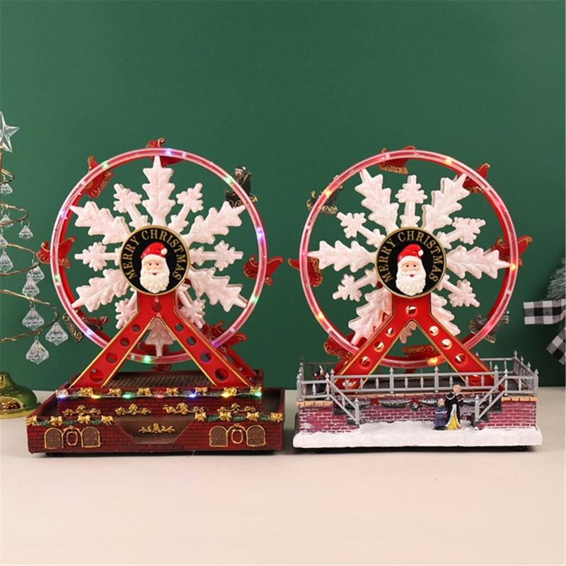 Elegant Ferris Wheel Decoration with LED Lights Rotating and Musical Tabletop Ornament Christmas Party Accessory