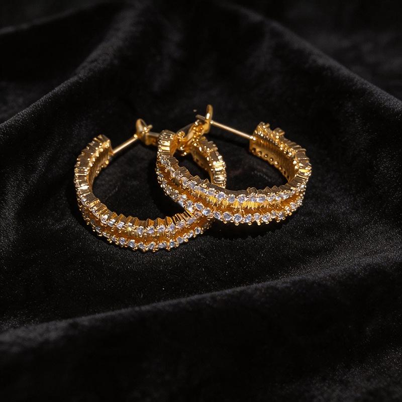 Silver Needle Cubic Zirconia Round Hoop Earrings - Luxury Niche Style, European & American Fashionable Ear Jewelry.
