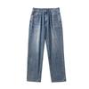 Straight denim pants, men's loose fitting wide leg pants, trendy brand retro washed trendy cropped casual pants