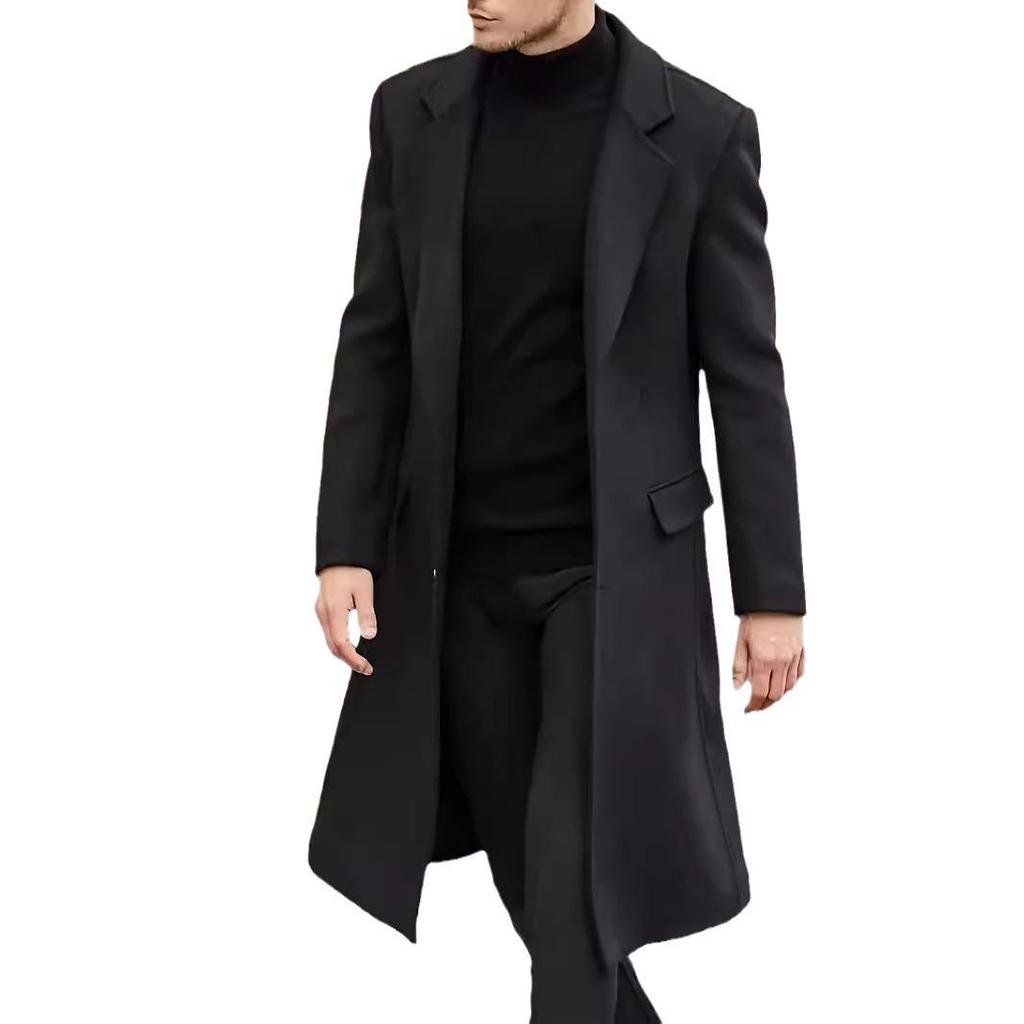 2025 Europäischer Herren Hochwertiger Britischer Mittellanger Woll-Trenchcoat
