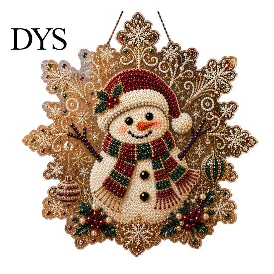 Festive Home Decor Accents Christmas Faux Pearl Art Hanging Ornament Kit, DIY Beads Painting Ornaments Suncatcher, Snowflake Shape Acrylic Board with