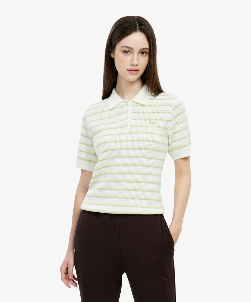 Lacoste Women'S Striped Sweater Polo Shirt Pf710E-56G Uyb