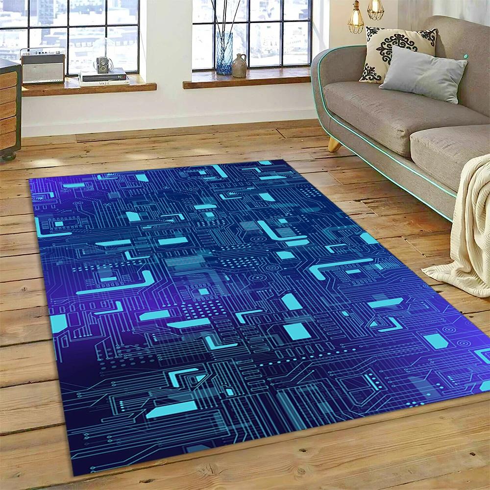 3D Chip Circuit Board Carpet Rug for Home Living Room Bedroom Sofa Doormat Kitchen Decor,Child Paly Area Rug Non-slip Floor Mat