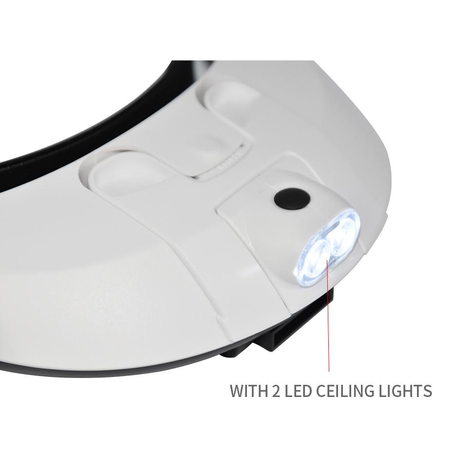 Forstørrelsesglass med hodebånd med LED-lampeforstørrelsesglass for birøktutstyr 1.0-6.0X Multiple forstørrelsesspeil med 5 linse
