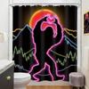 Neon Rooster Shower Curtain Mountain Sunset Art Pink Glow Design Fun Animal Pattern Bath Decor Waterproof Fabric 150X210