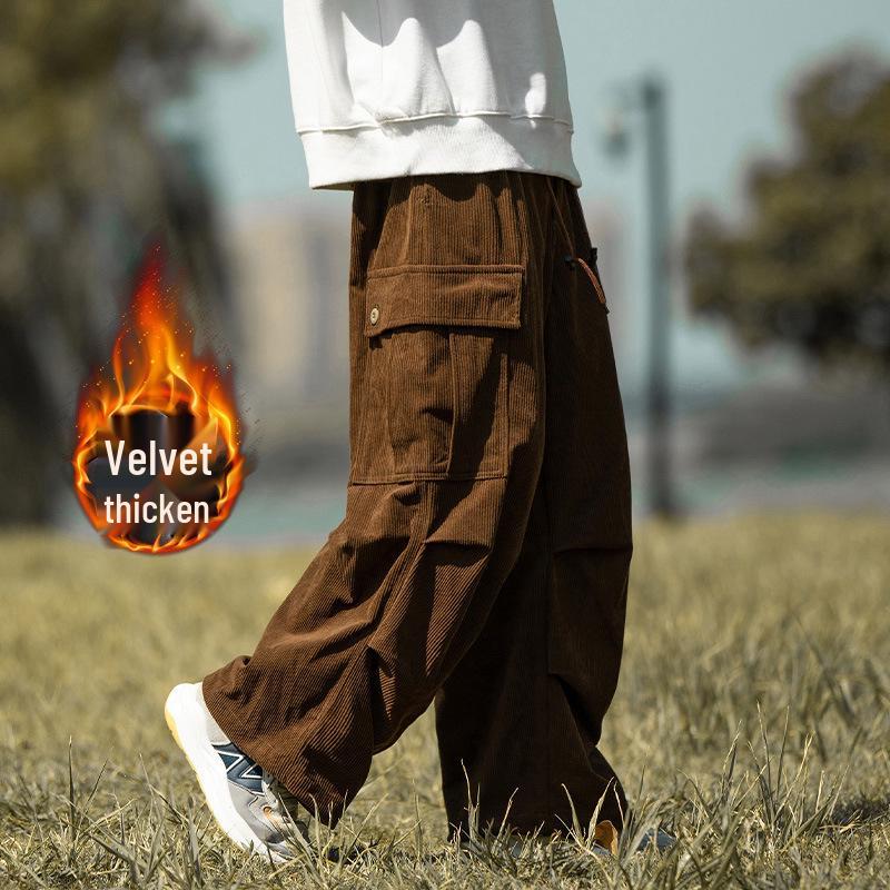 Japanese Cityboy Corduroy Wide-Leg Pants - Men's Plus Size, Thick, Casual, Autumn/Winter