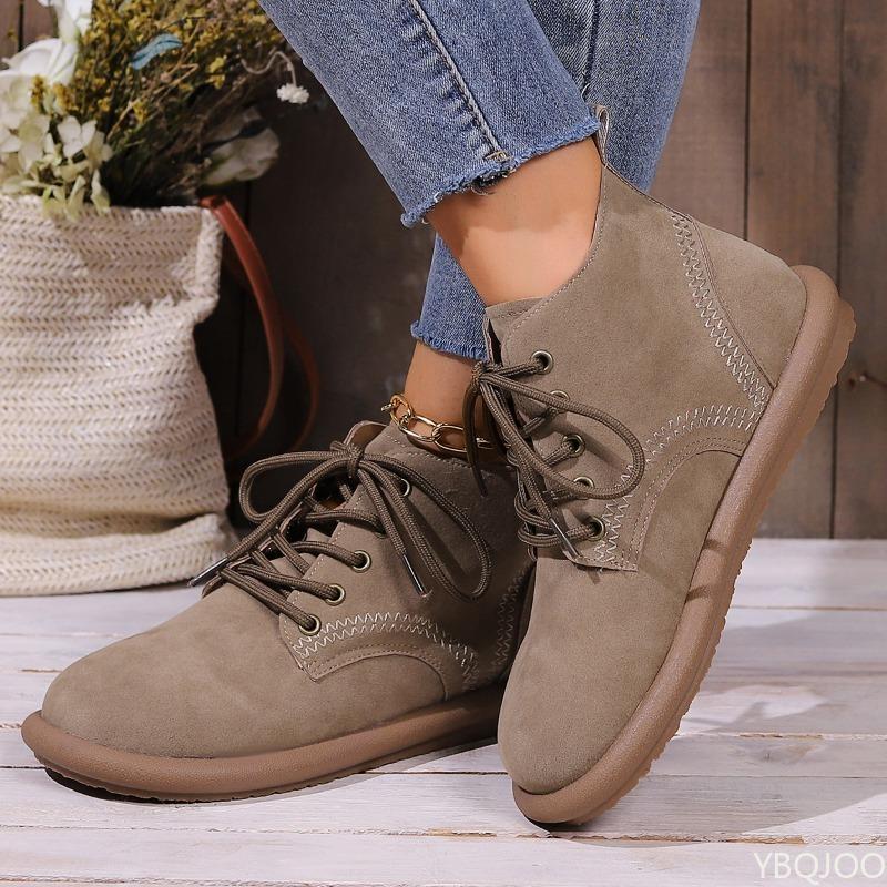 Women's autumn winter new flat bottomed retro single boots simple comfortable wear-resistant lace up short tube women's shoes