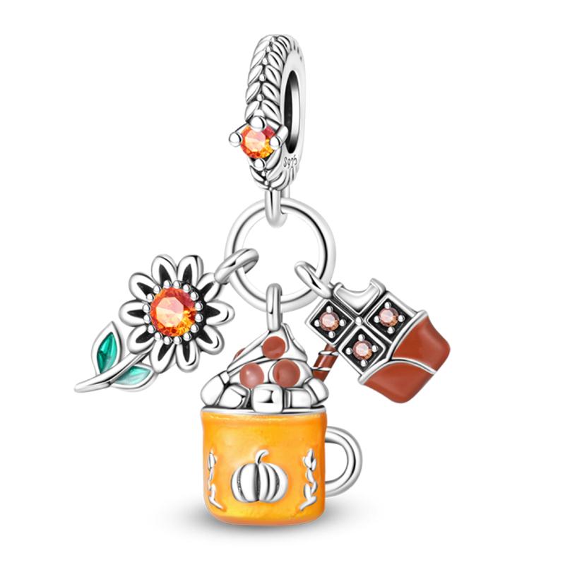 Copper Golden Autumn Series Charms Beads Scarecrow Pumpkin Maple Leaf Charms For Women Fine Diy Jewelry