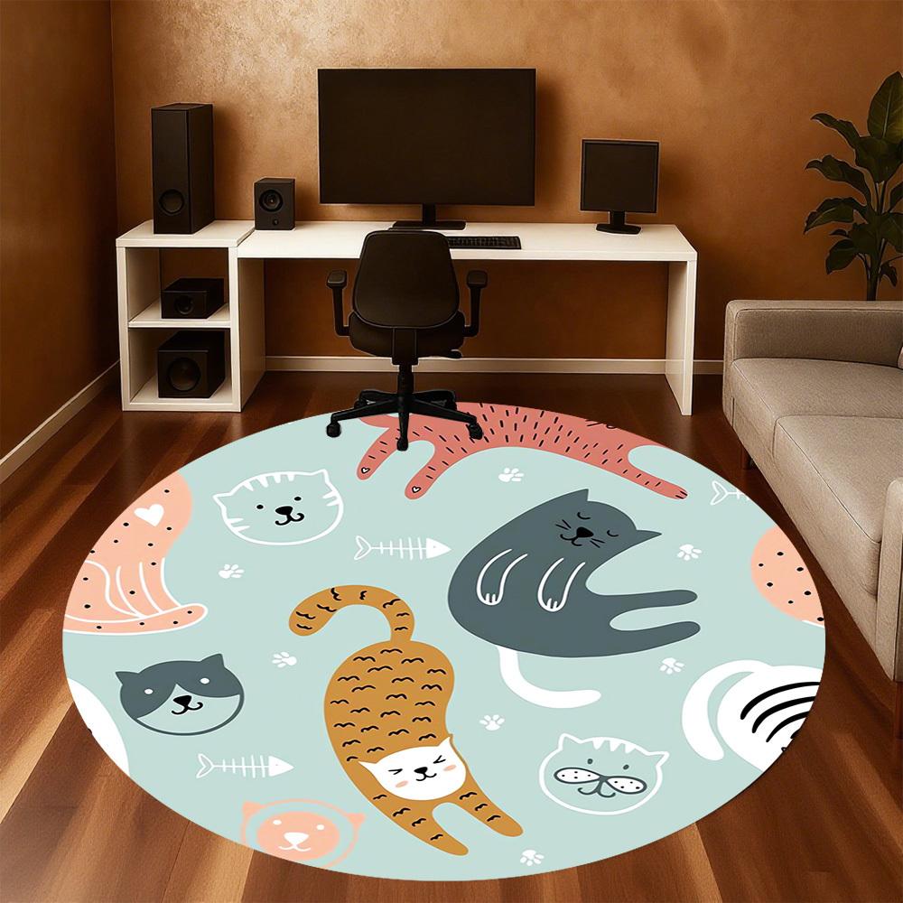 1pc Cat Pattern Round Chair Mat Area Rug - Non-Slip, Floor Mat for Office, Bedroom, and Indoor Decor C1118126