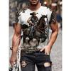 Men's T-shirt, Denim Horse Riding Pattern, Comfortable Fit