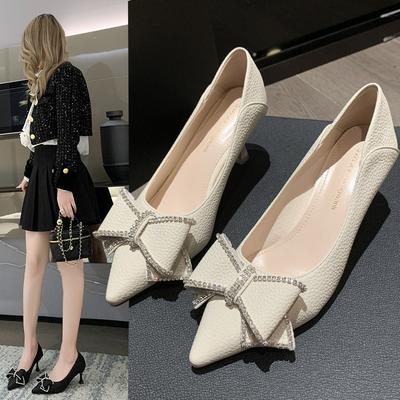 Pointed High Heels Women's Fashion Rhinestone Thin Heel Work Shoes 2024 Spring and Autumn New High-end Temperament Single Shoes