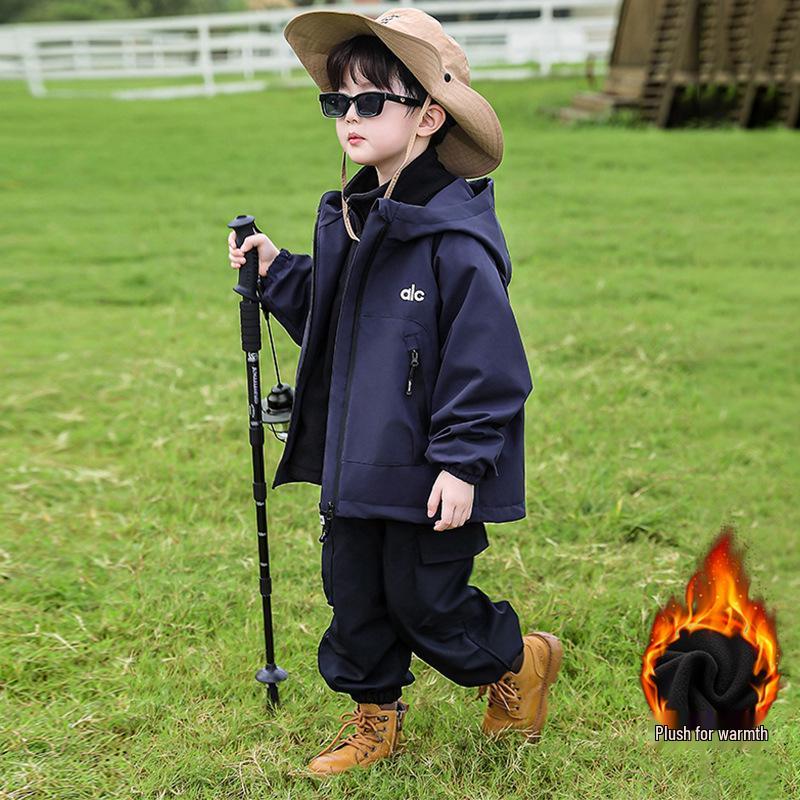 2025 Children's 3-in-1 Fleece-Lined Windbreaker - Boys' Hooded Jacket for Autumn & Winter