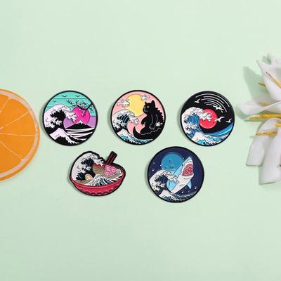 Enamel Pin: Colorful Japanese & Korean Travel Scenery Sea Wave Design