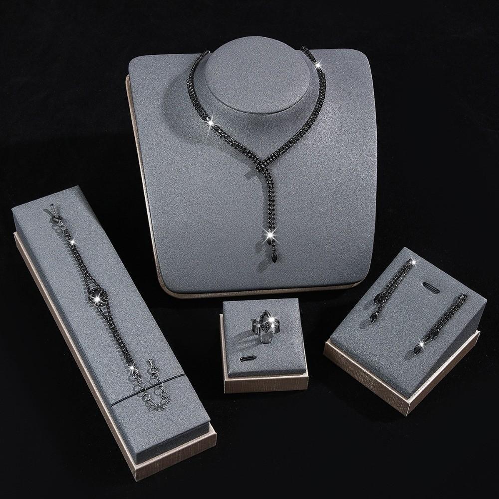 4PC Luxury Rhinestone Jewelry Set Simple Women's Fashion Jewelry Kit Banquet Accessory