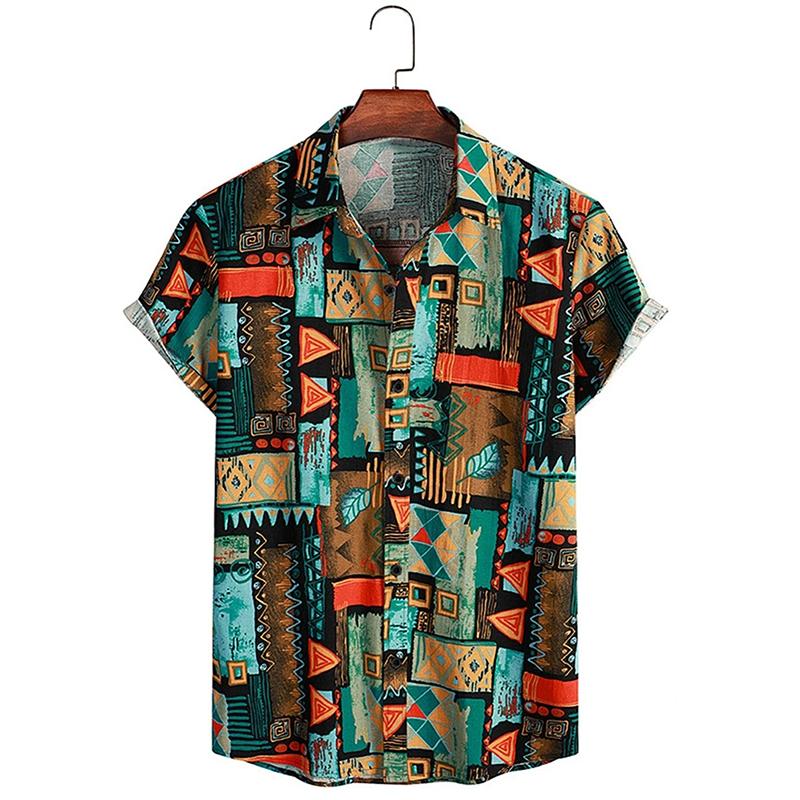 Men's Fashion Retro Printed Short Sleeved Shirt Men's Hawaiian Printed Shirt