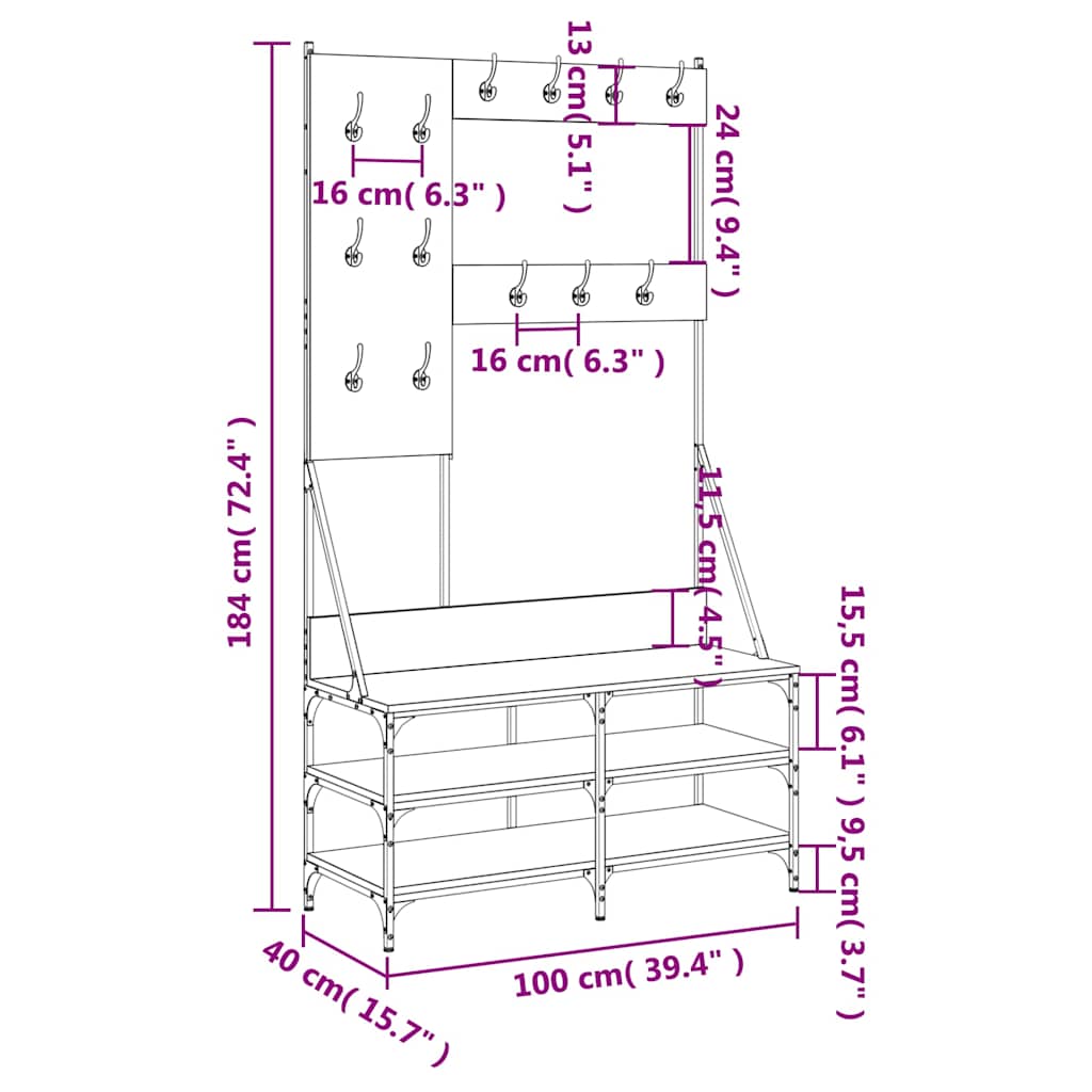 Clothing Rack with Shoe Shelf Black 100 X 40 X 184 Cm