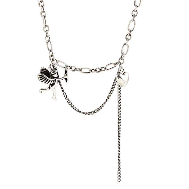 Thai Silver Texture Tassel Heart 925 Sterling Silver Jewelry Retro Love Angel Clavicle Chain Exquisite Necklaces TYB351