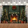 Christmas Photography Backdrop Santa Claus Window Snow Forest Xmas Tree Red Curtain Girl Portrait Photoshoot Backdrops Props12