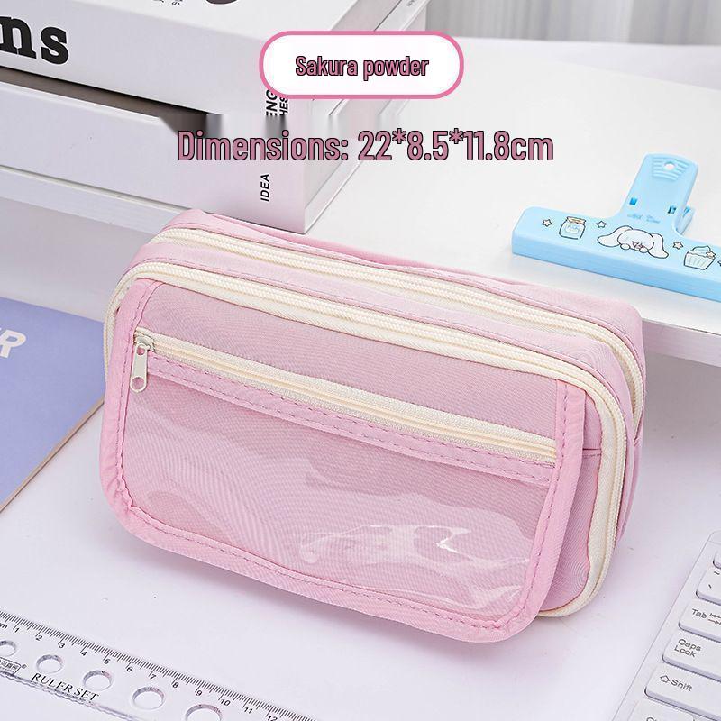 2025 Large Nine-Layer Transparent Pencil Case for Students, Flip-Top Dopamine Color Stationery Bag