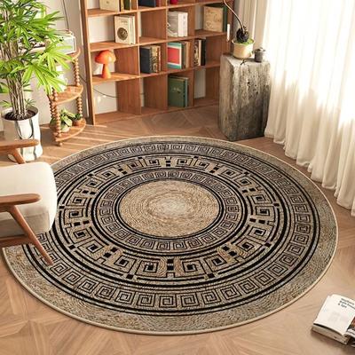Boho Vintage Round Carpet Geometric Woven Print Design Floormat Daily Home Decor Non-slip Rug for Living Room Bedroom Study Room