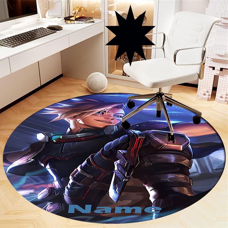 Custom Name League of Legends Printed Round Rug Carpet Chair Rug Area Rug Entryway Doormats,for Office Chair Living Room Bedroom Kitchen Room.